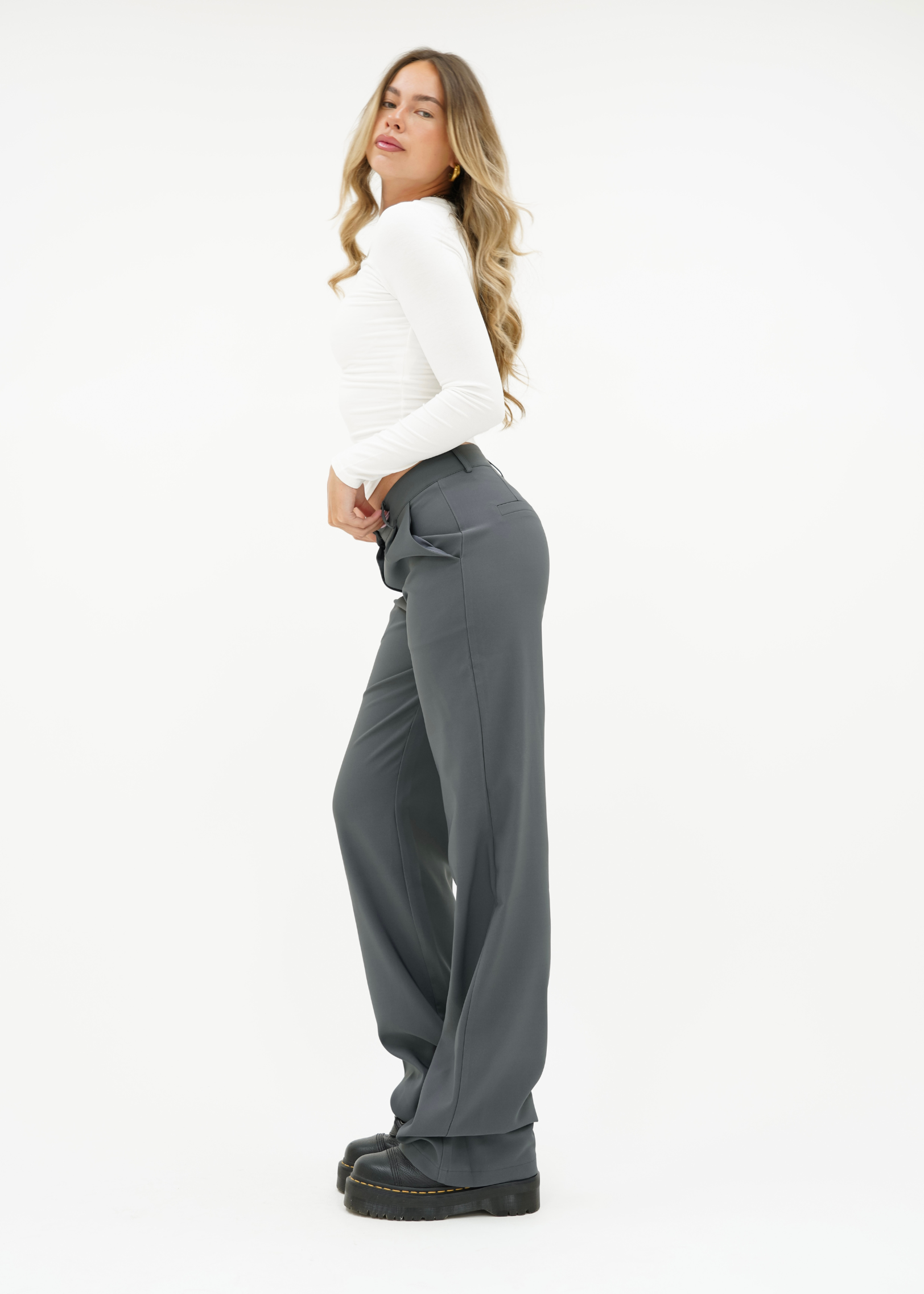 Low/mid waist wide leg pants casual charcoal (tall)