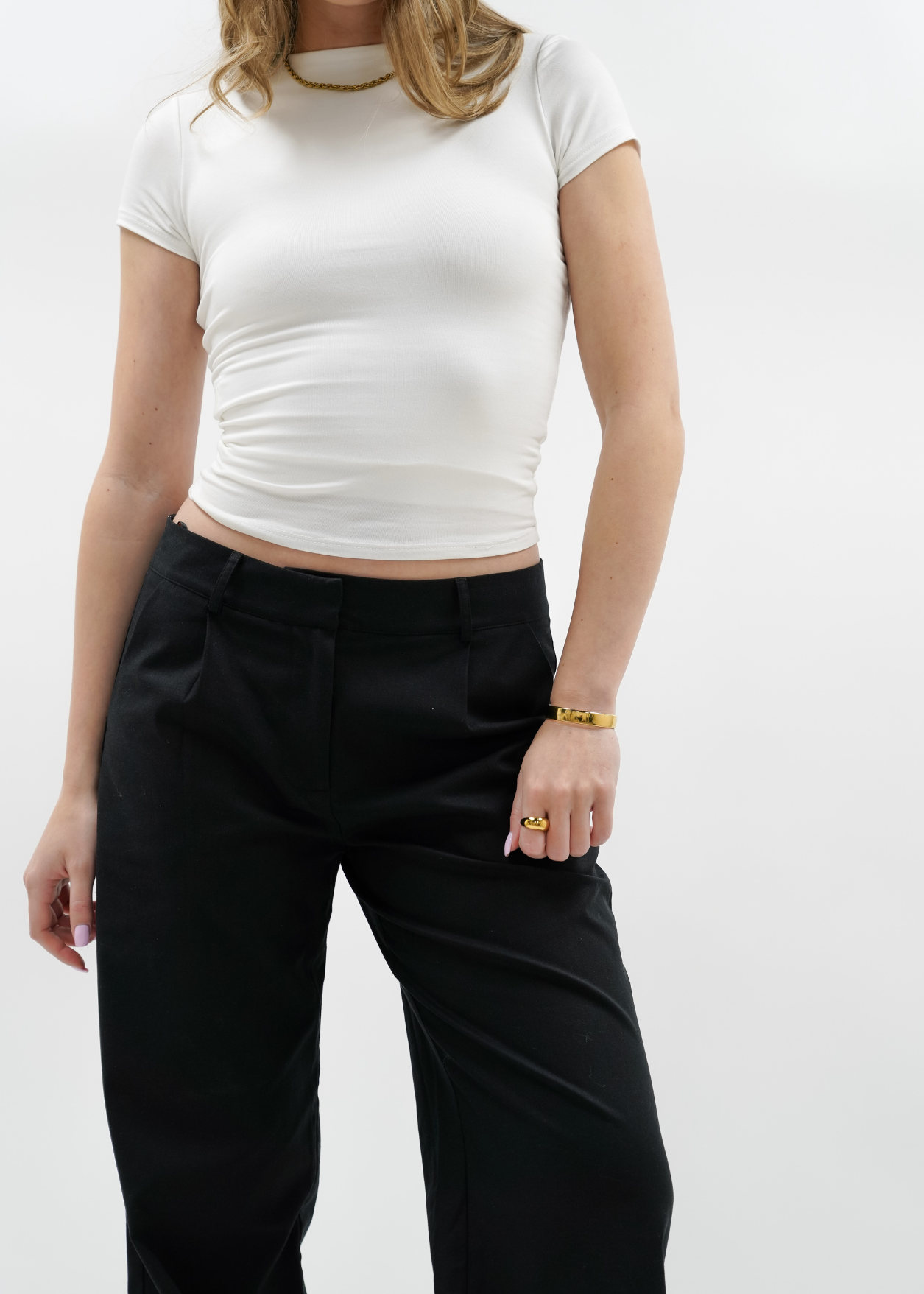 Low/mid waist linnen pants casual (TALL) black