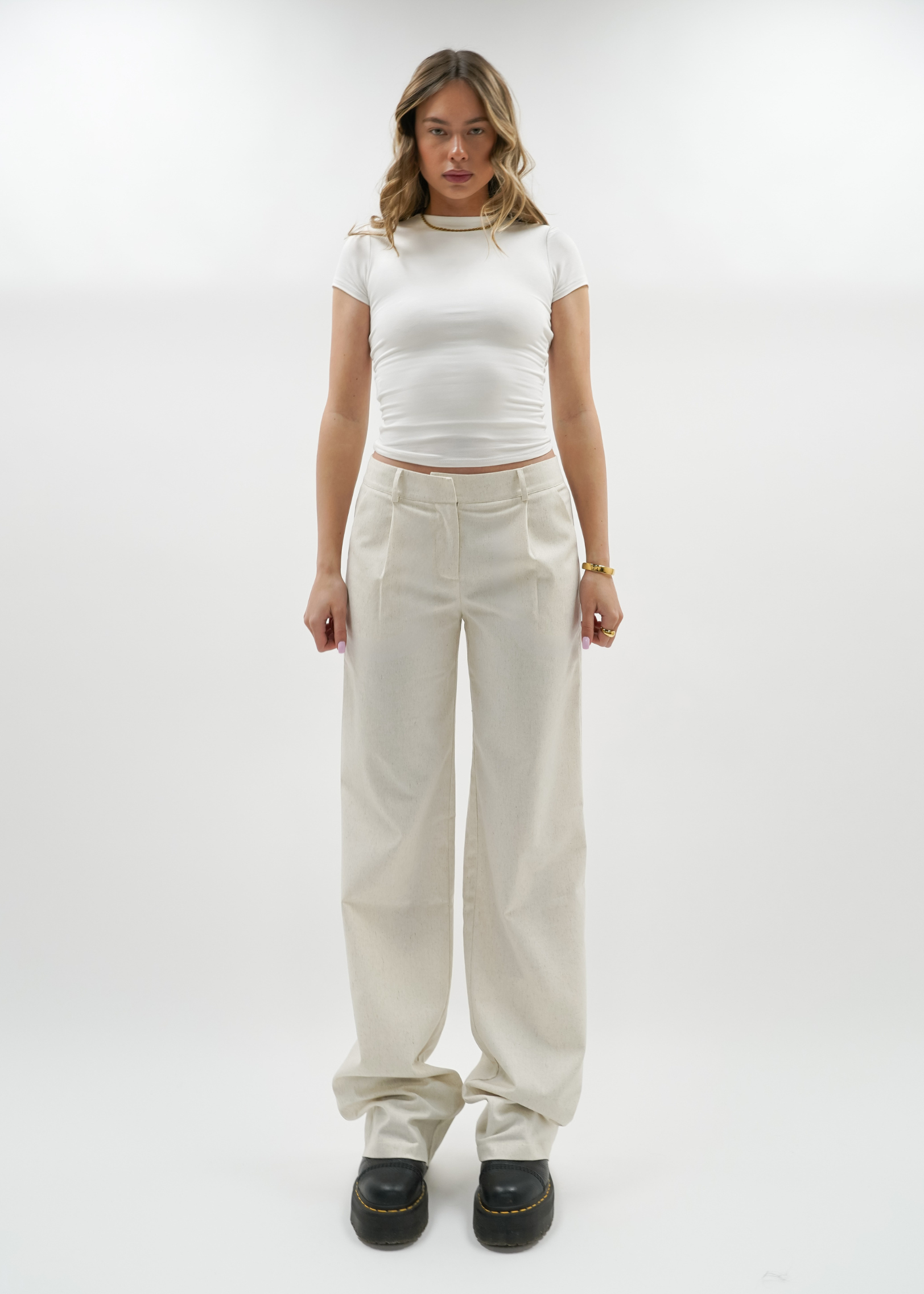 Low/mid waist linnen pants casual (TALL) crème melange
