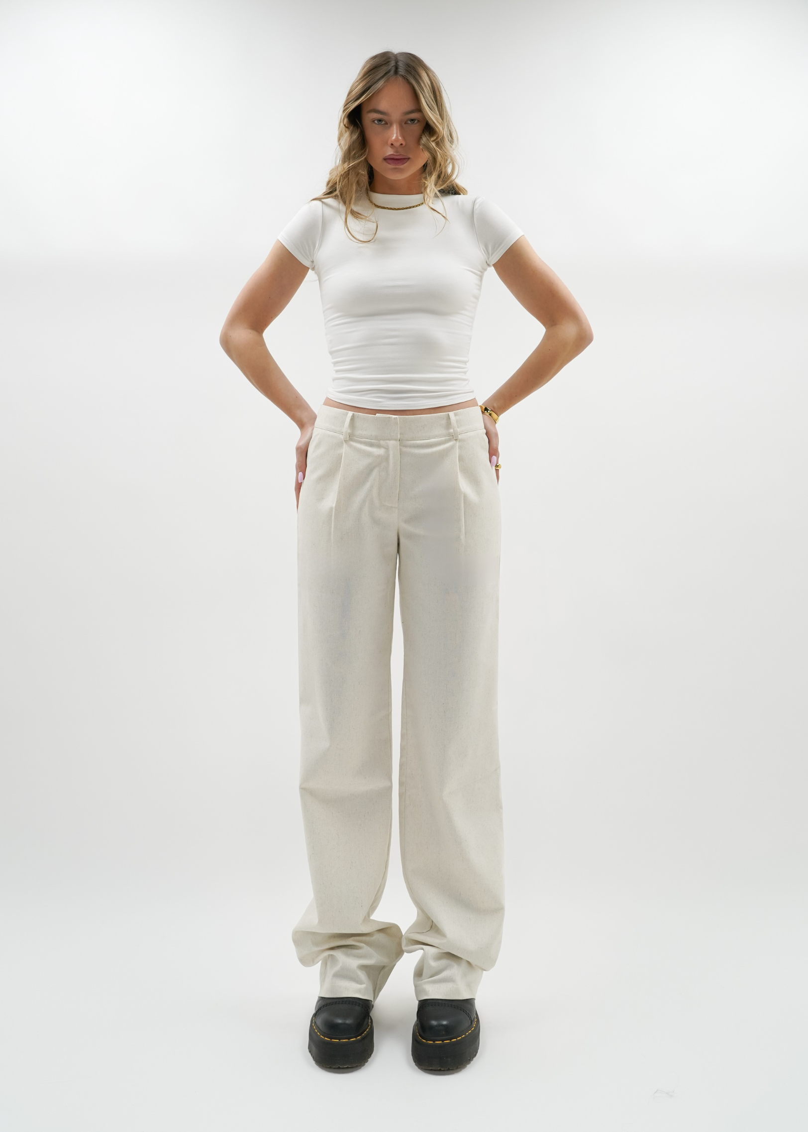 Low/mid waist linnen pants casual (TALL) crème melange