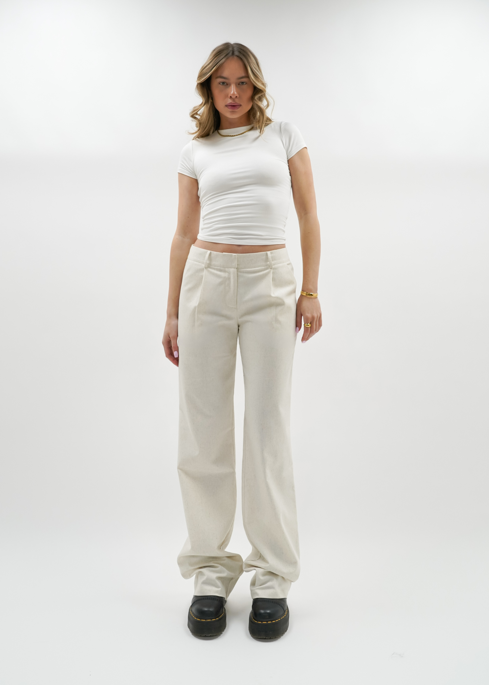 Low/mid waist linnen pants casual (TALL) crème melange