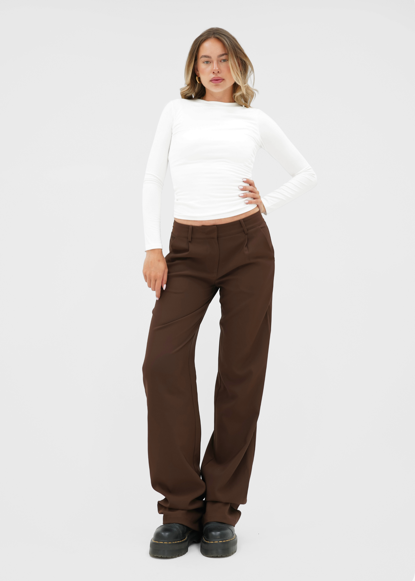 Low/mid waist wide leg pants casual chocolate brown (tall)