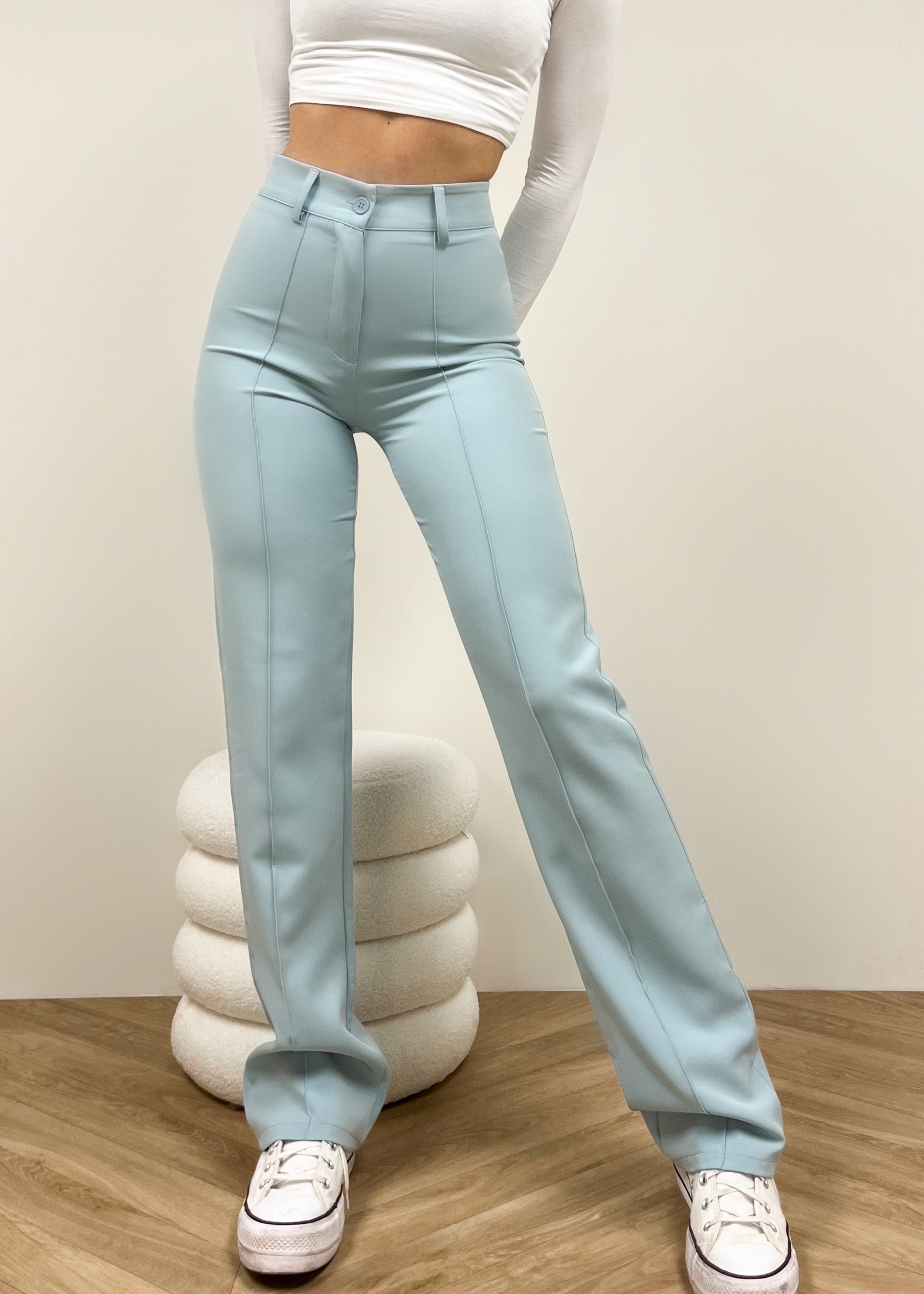 Straight leg pants with pressfold dusty blue (TALL)