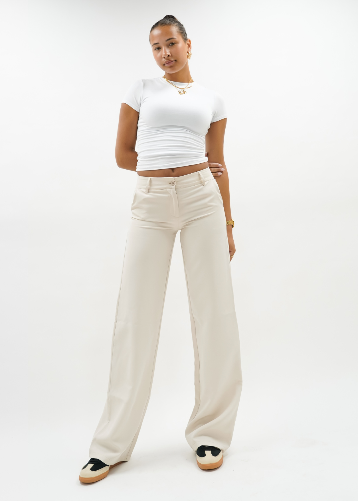Low/mid waist pants casual crème (tall)