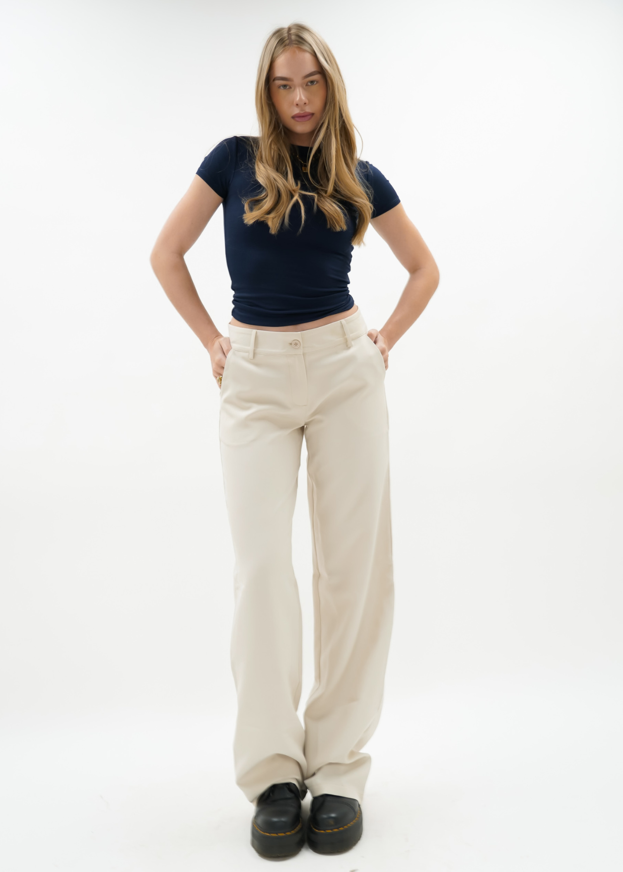 Low/mid waist pants casual crème (tall)