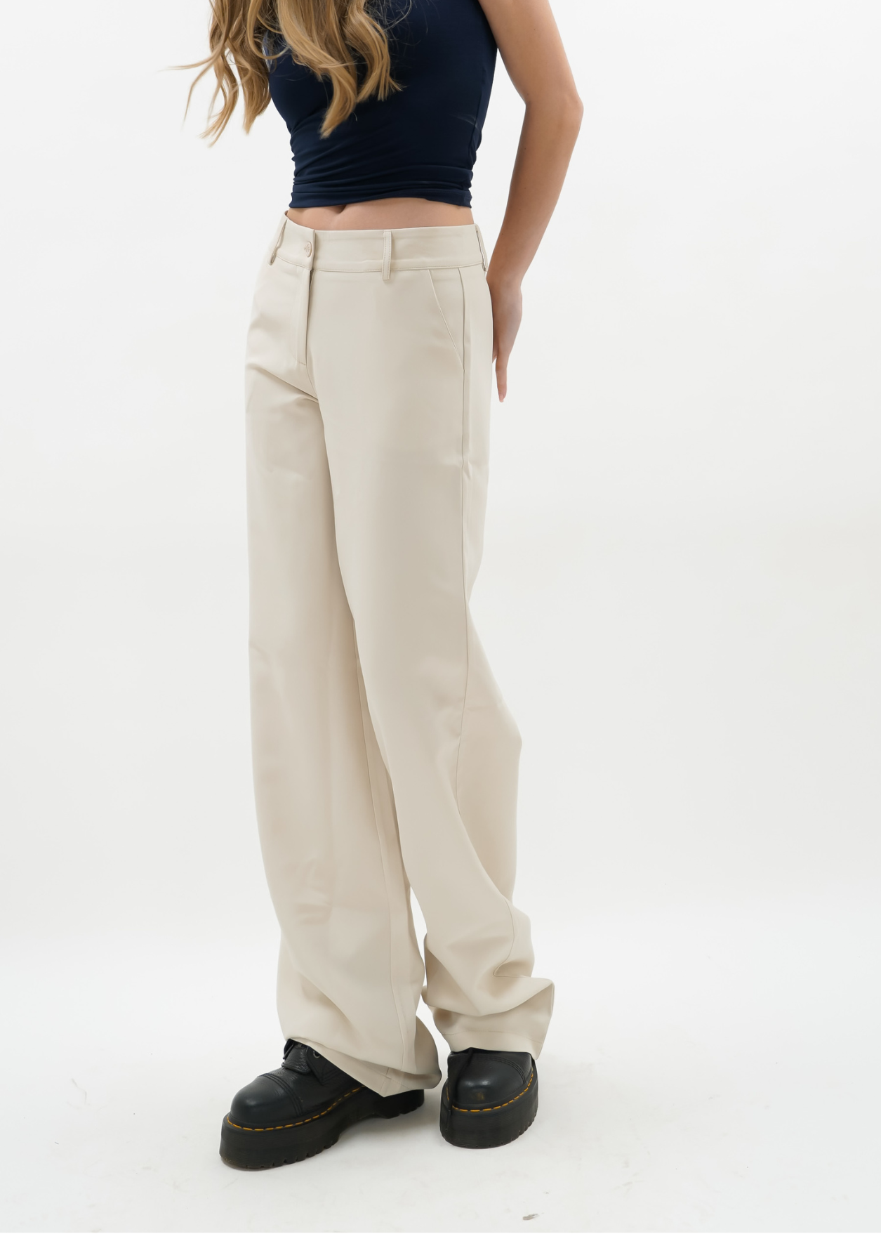 Low/mid waist pants casual crème (tall)
