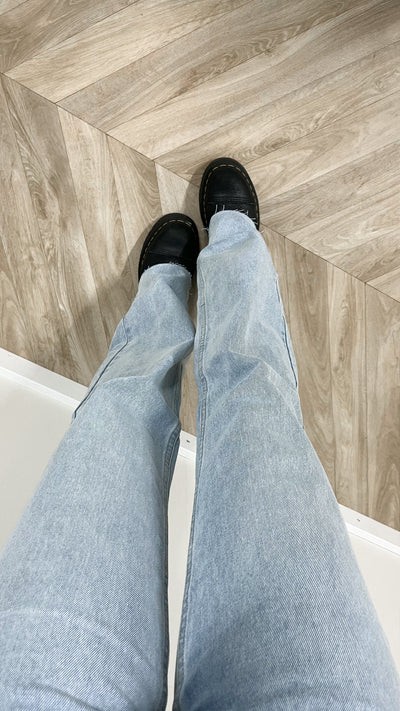 Hohe Taille gerades Bein Jeans blau (REGULAR)