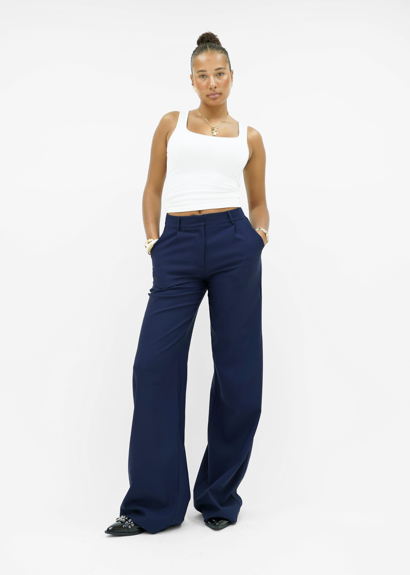 High waist wide leg pants casual night blue (tall)