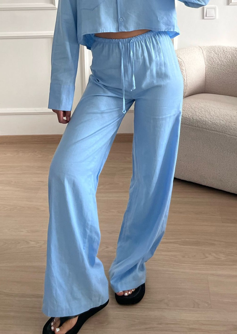 Linen pants small waist band light blue (REGULAR)