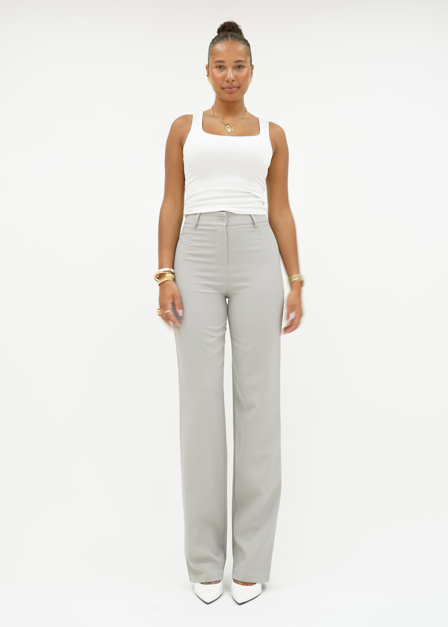 Pantalon droit classique gris crème (TALL)