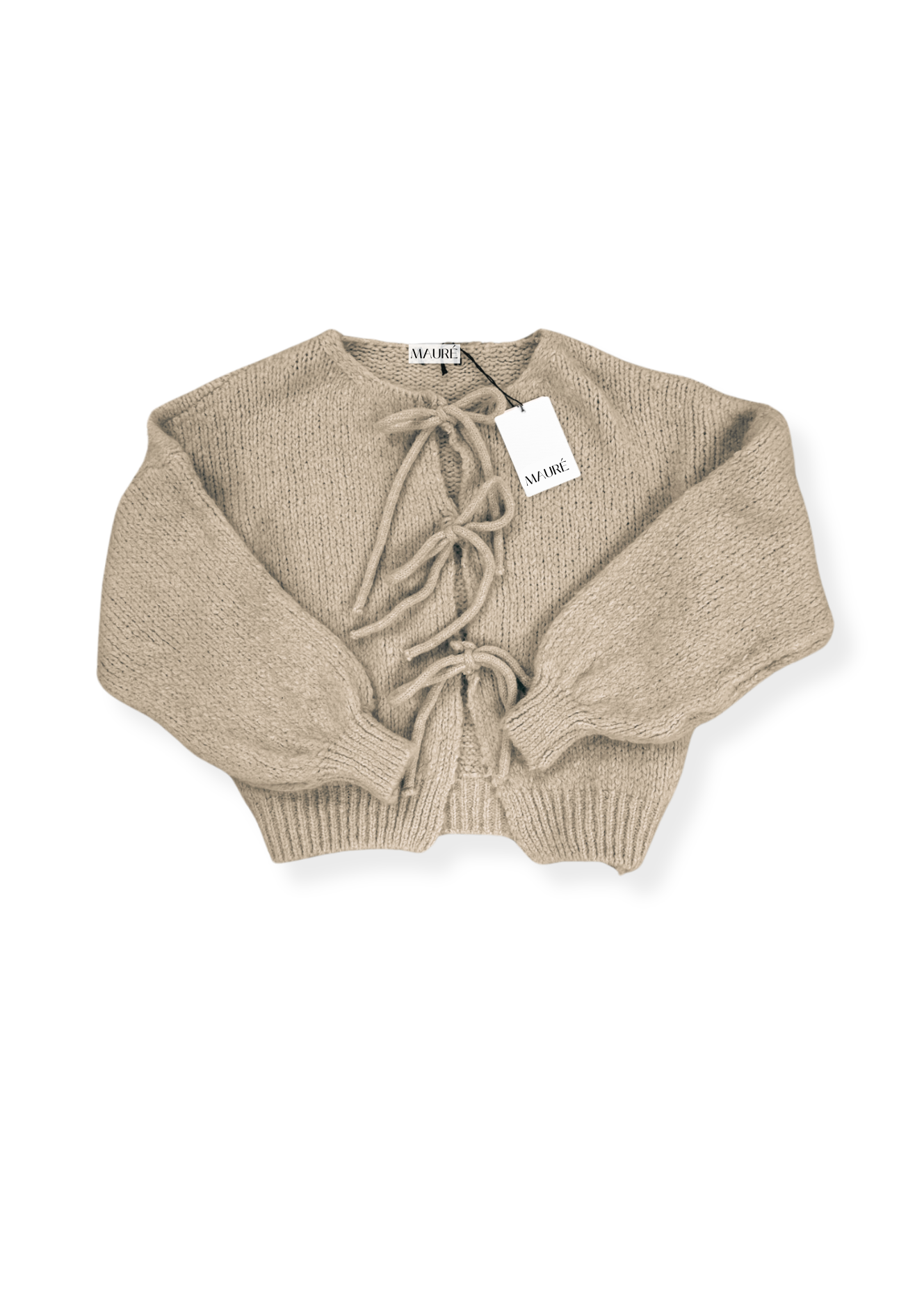 Knitted bow sweater beige