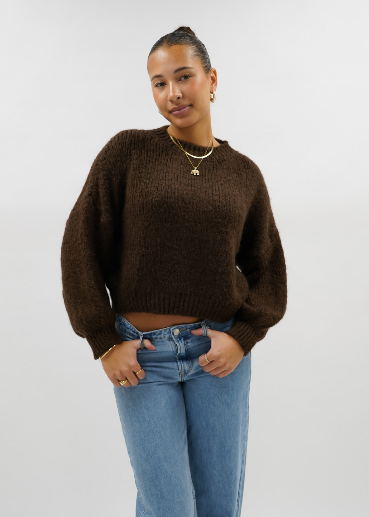 Elegance Knit Sweater met Leren H-Detail MC9531 main image 0