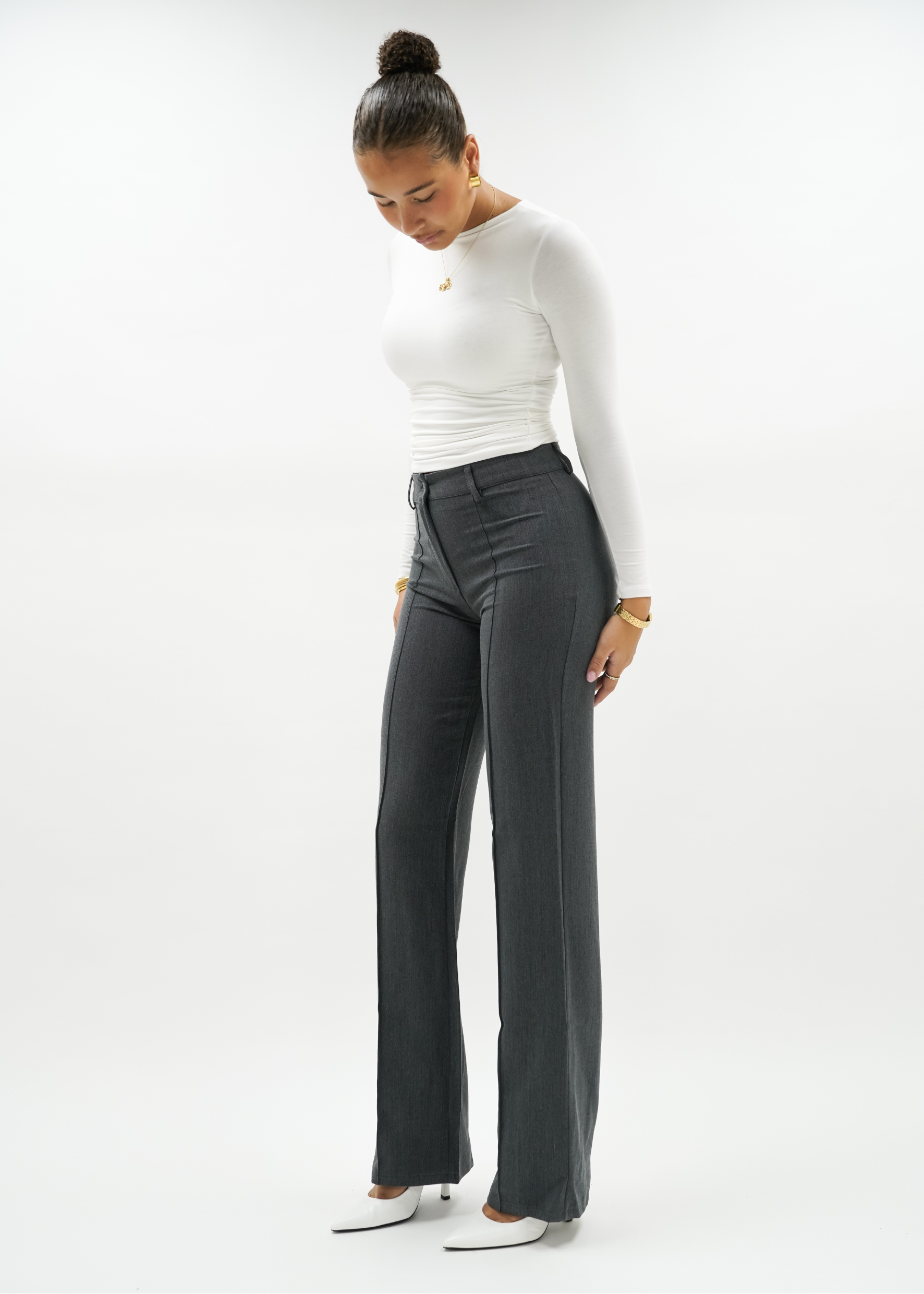 Straight leg pants with pressfold dark washed grey (TALL)