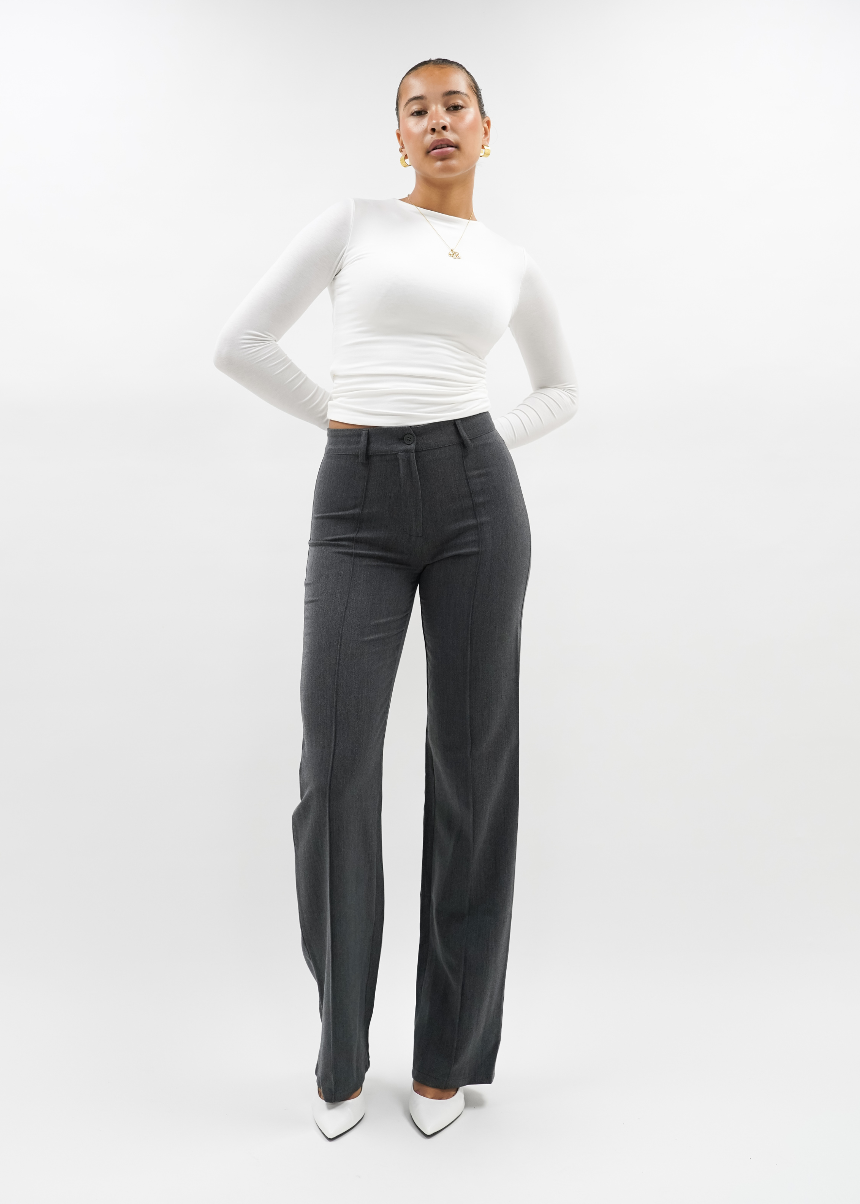 Straight leg pants with pressfold dark washed grey (TALL)