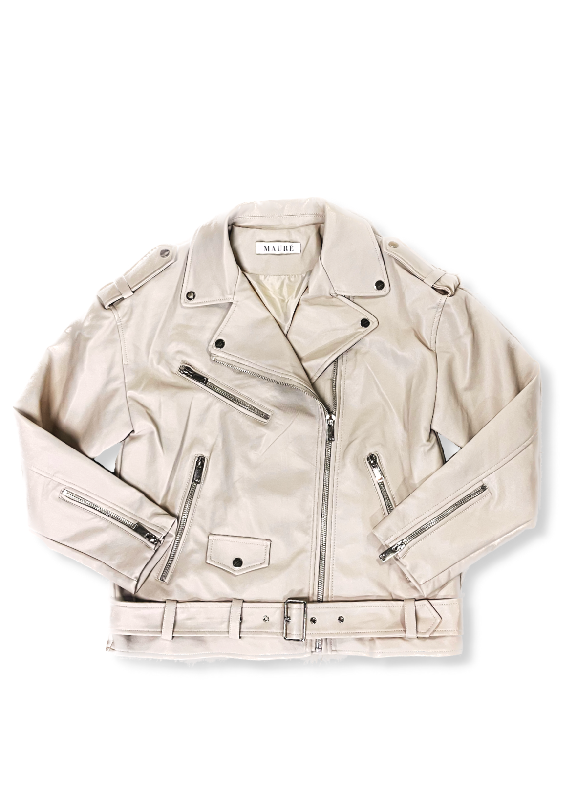 Übergroße Bikerjacke beige