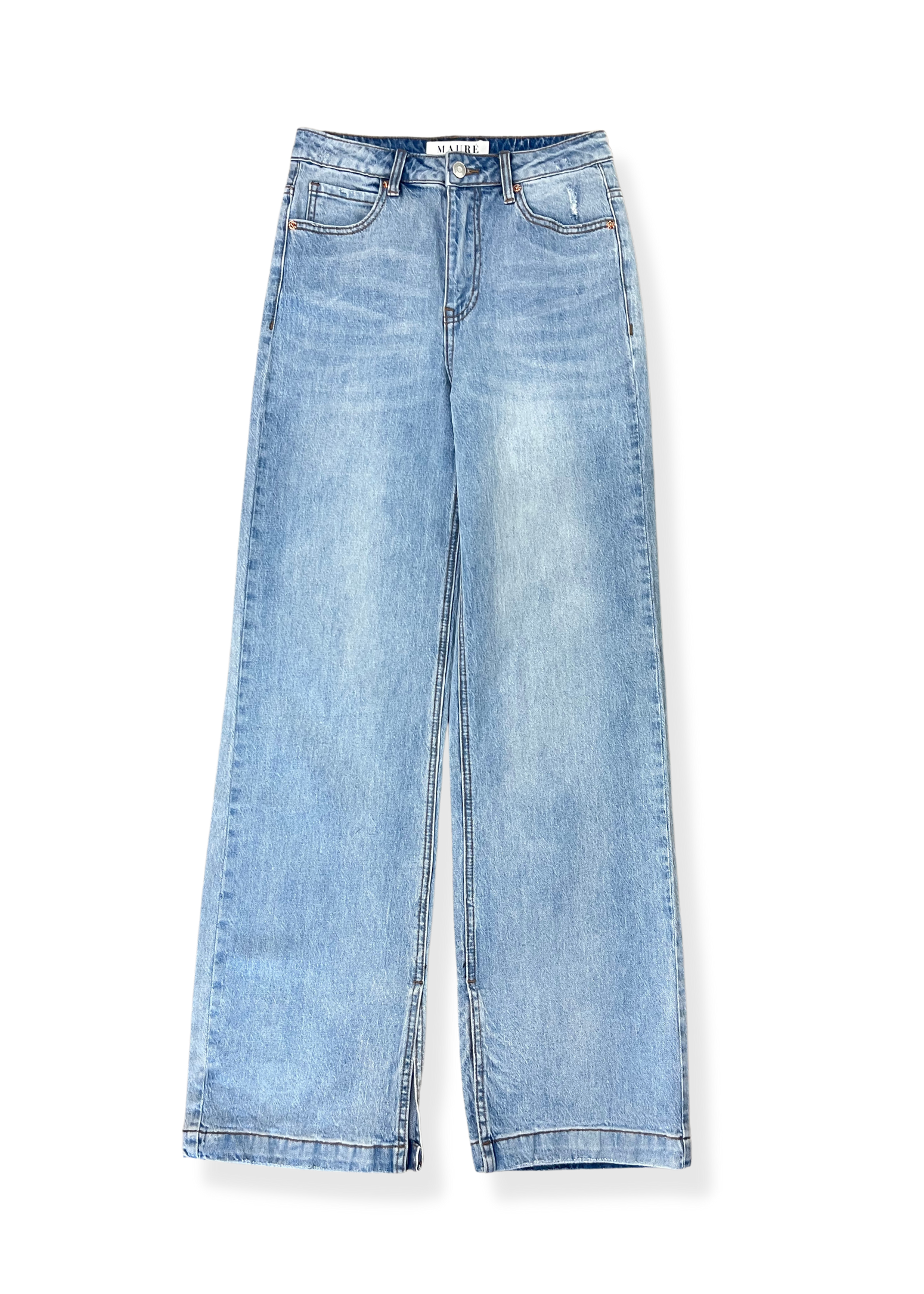 High waist wide leg split jeans washed blue