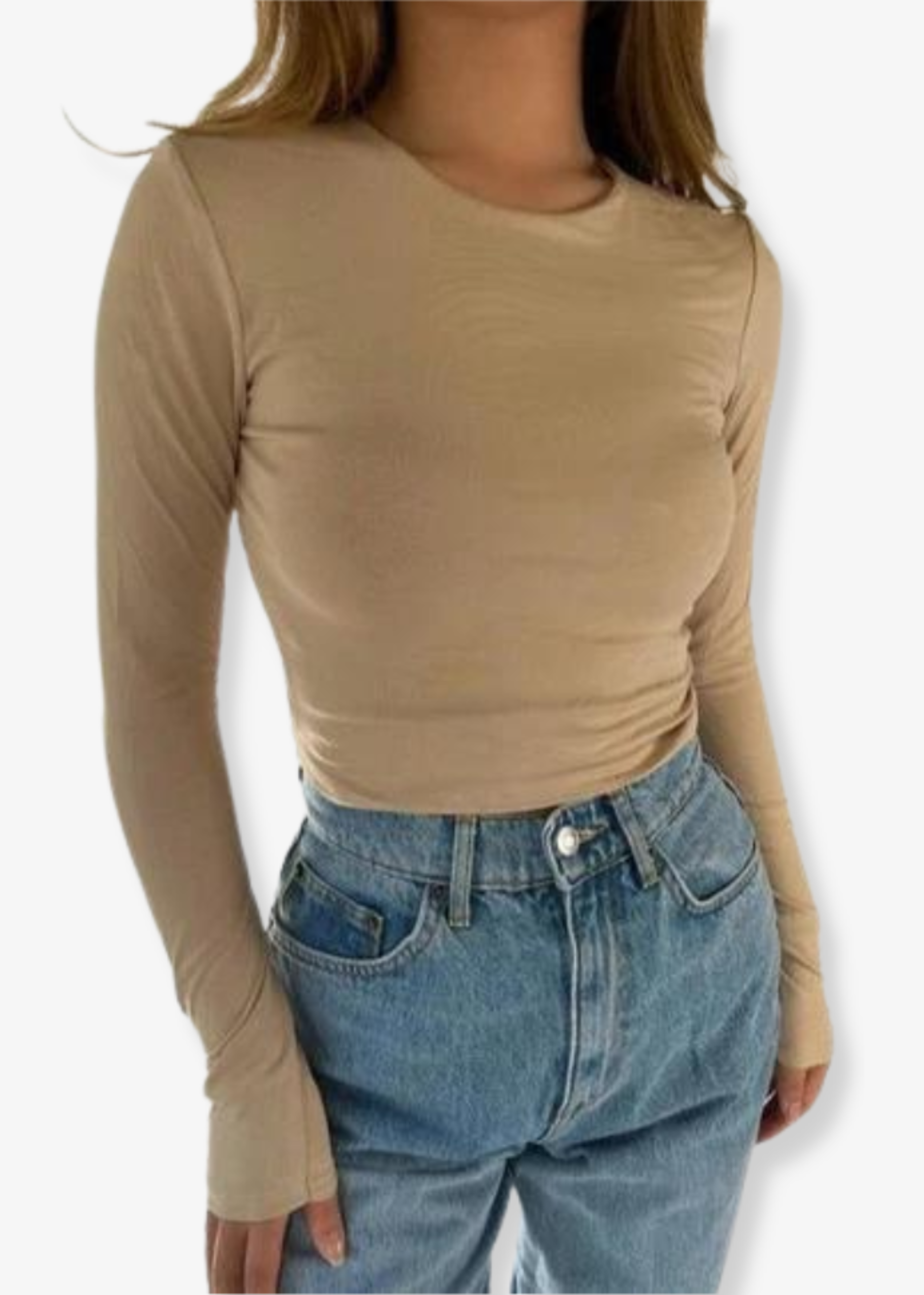Top manches longues cropped beige