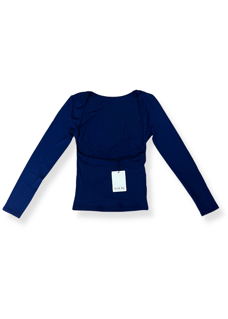 Long sleeve backless top night blue