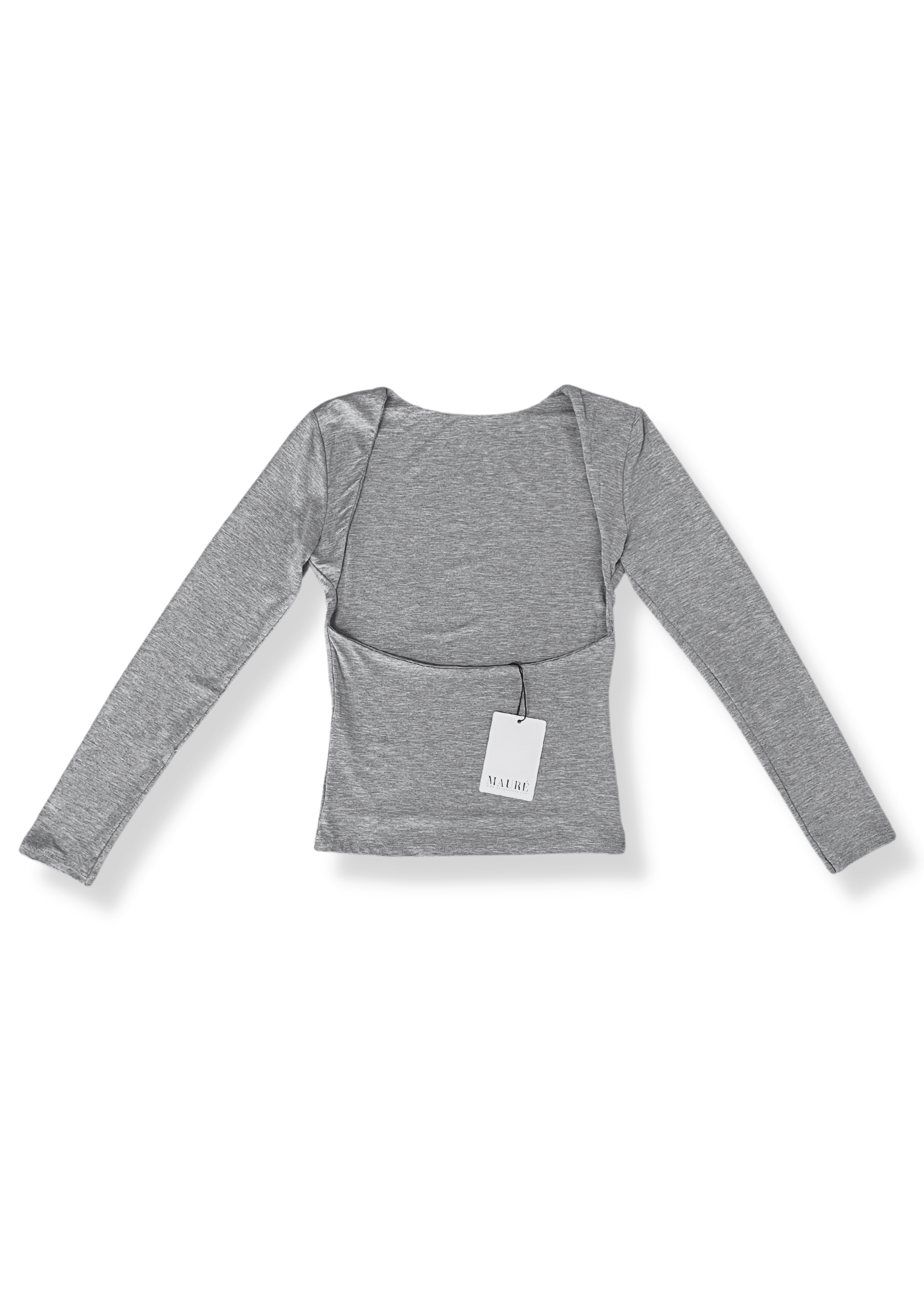 Top dos nu manches longues gris clair chiné