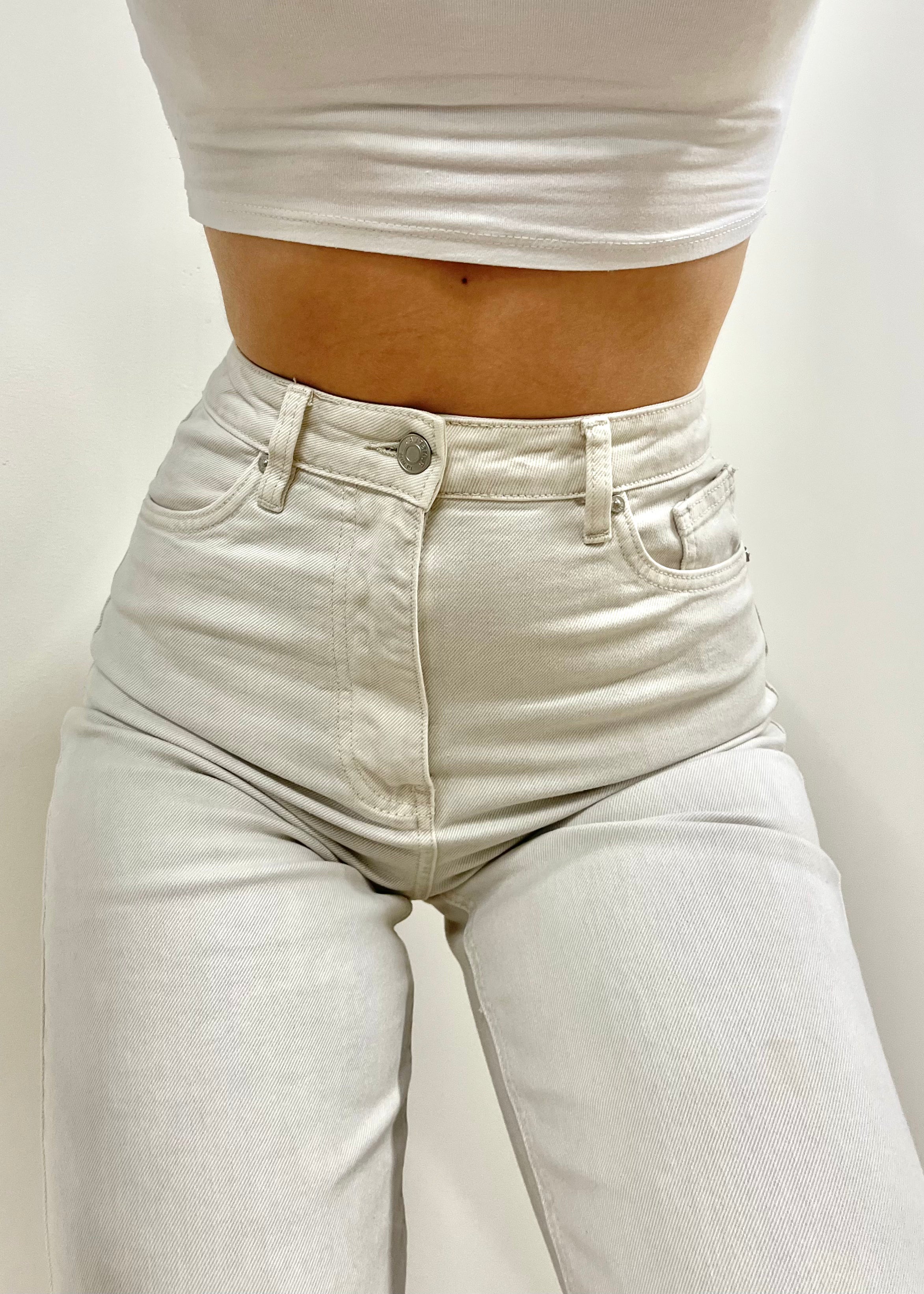 High waist straight leg jeans crème (REGULAR)