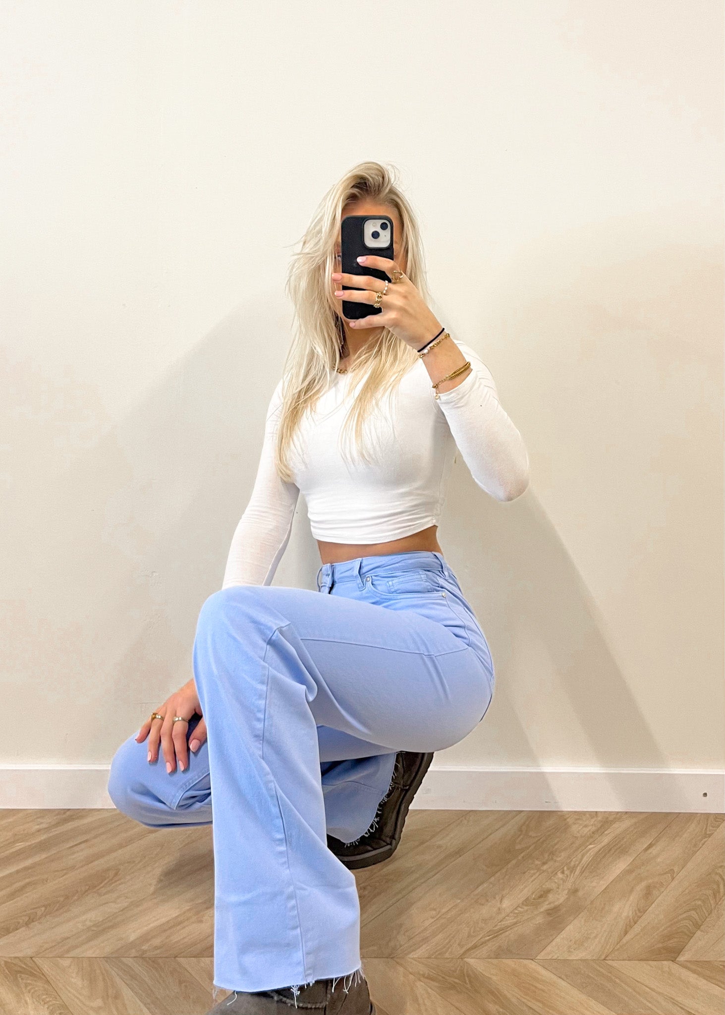 High waist straight leg jeans sky blue