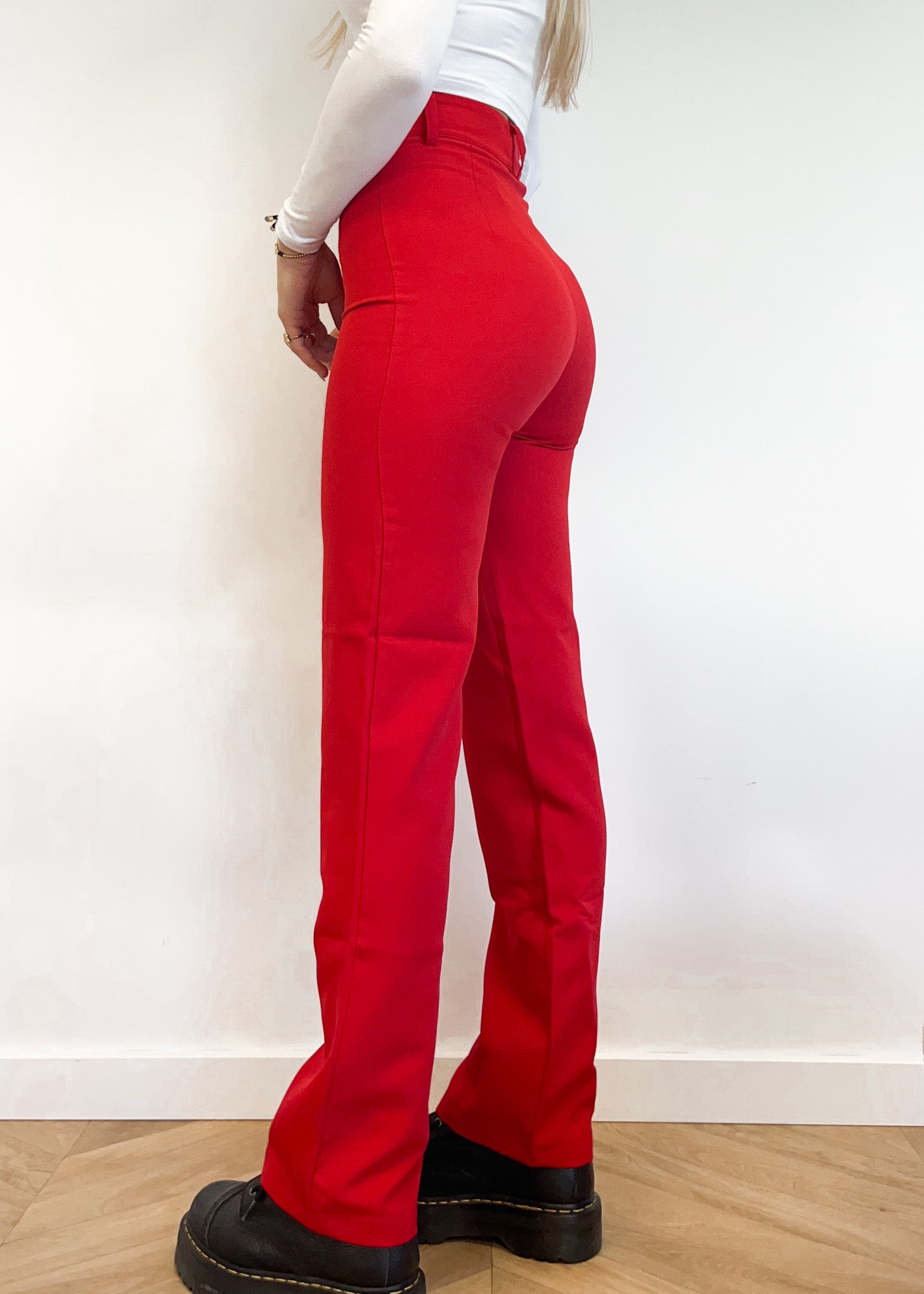 Pantalon droit replié rouge feu (TALL)