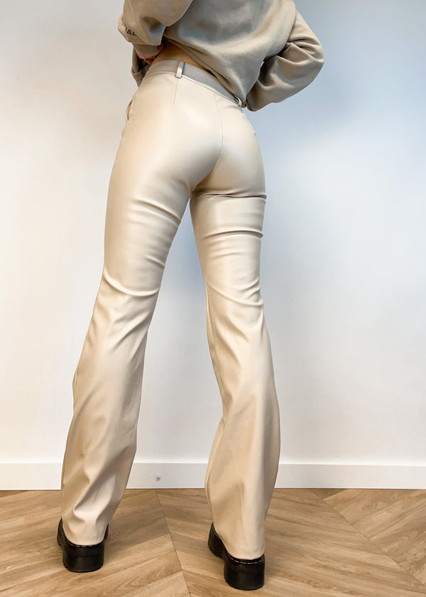 Flared pants leatherlook beige