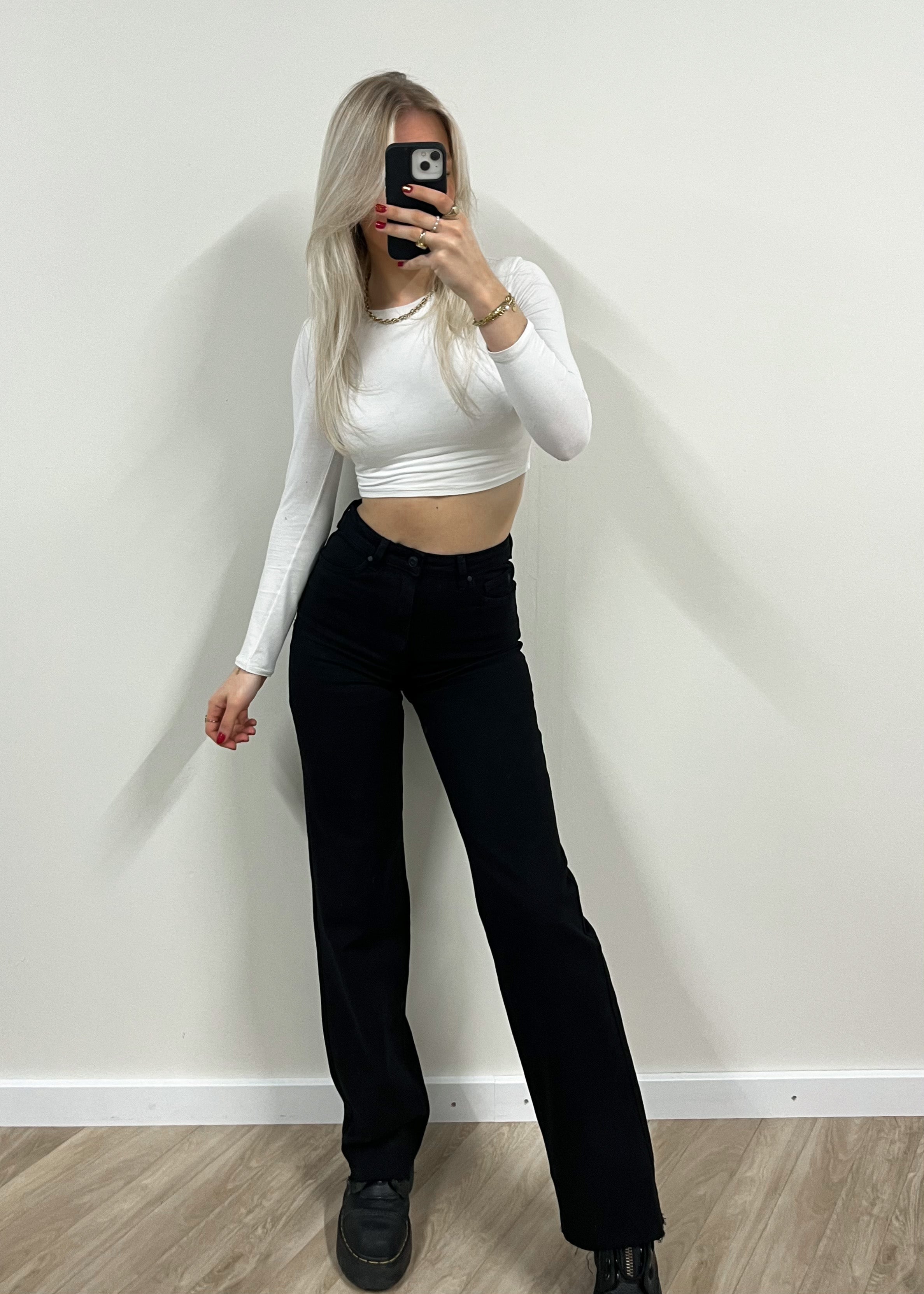 High waist straight leg jeans black