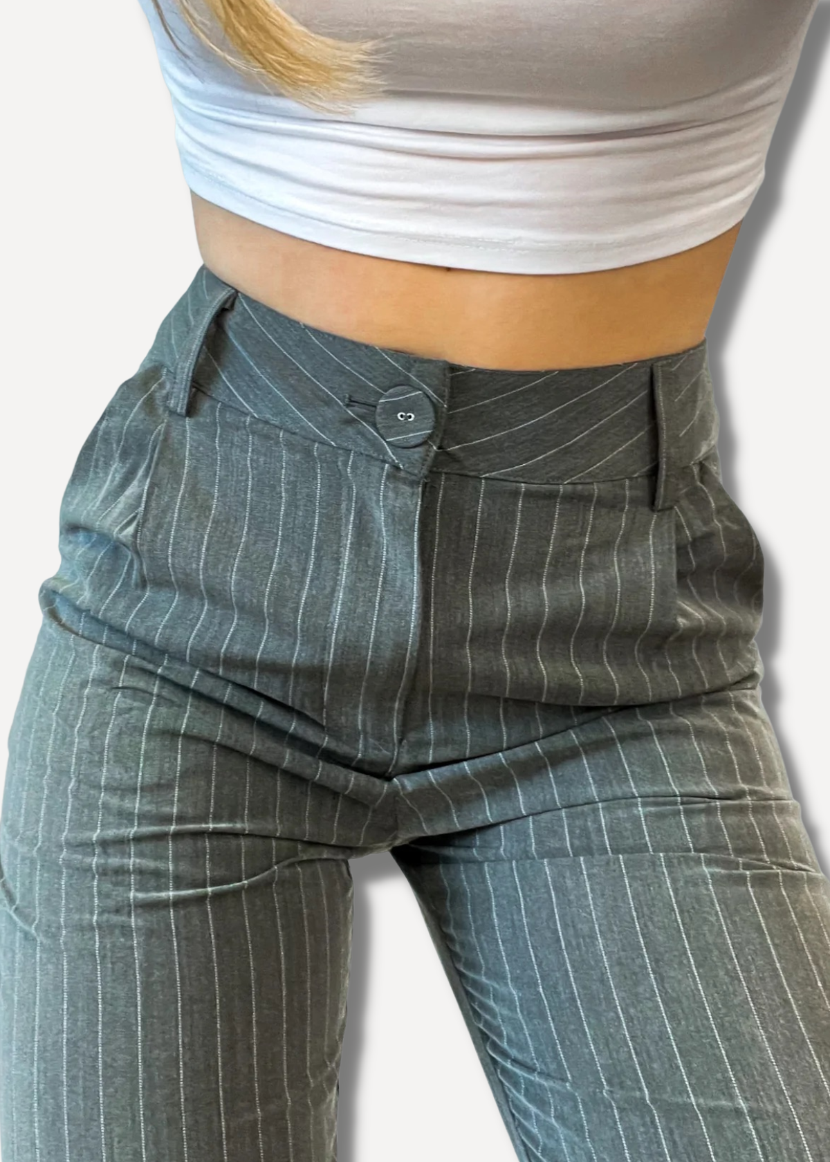 Pantalon droit rayé gris