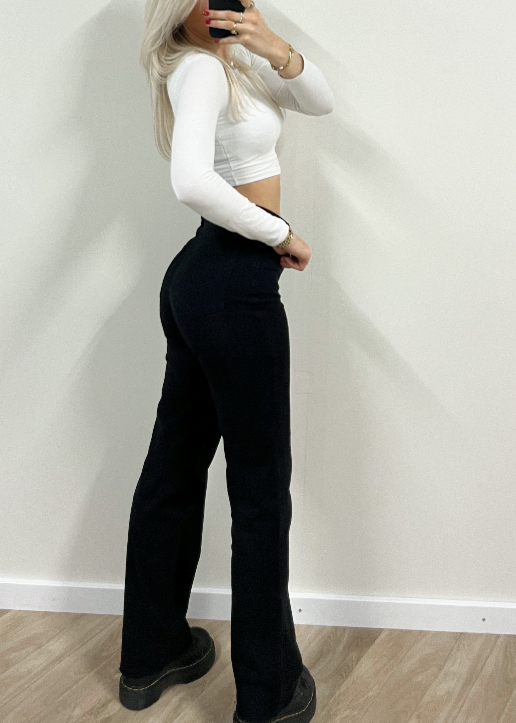 High waist straight leg jeans black